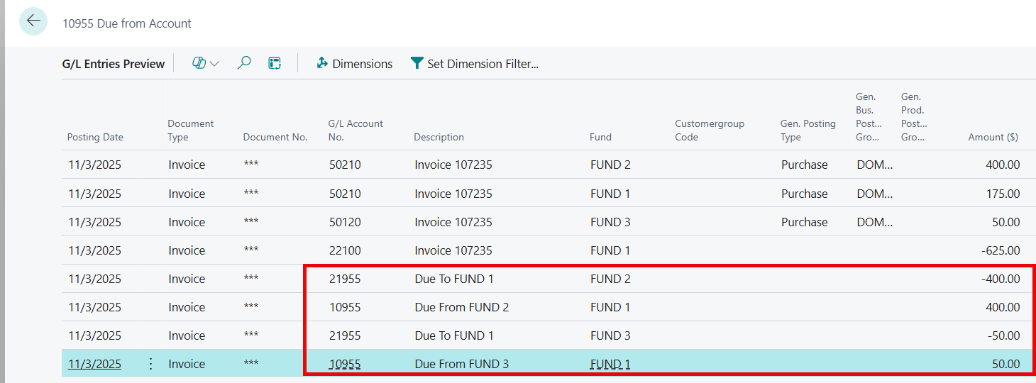 Due to/Due from entry