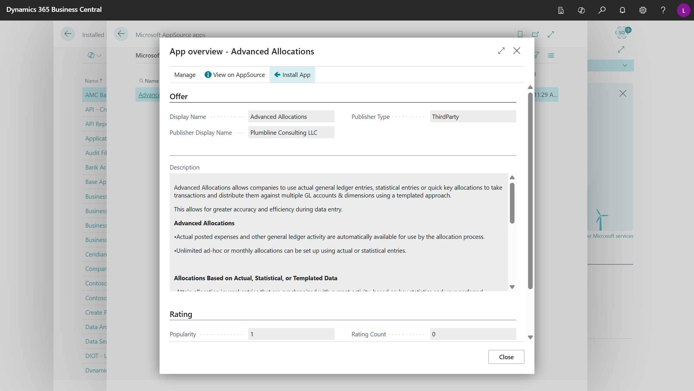 Advanced Allocations Installation