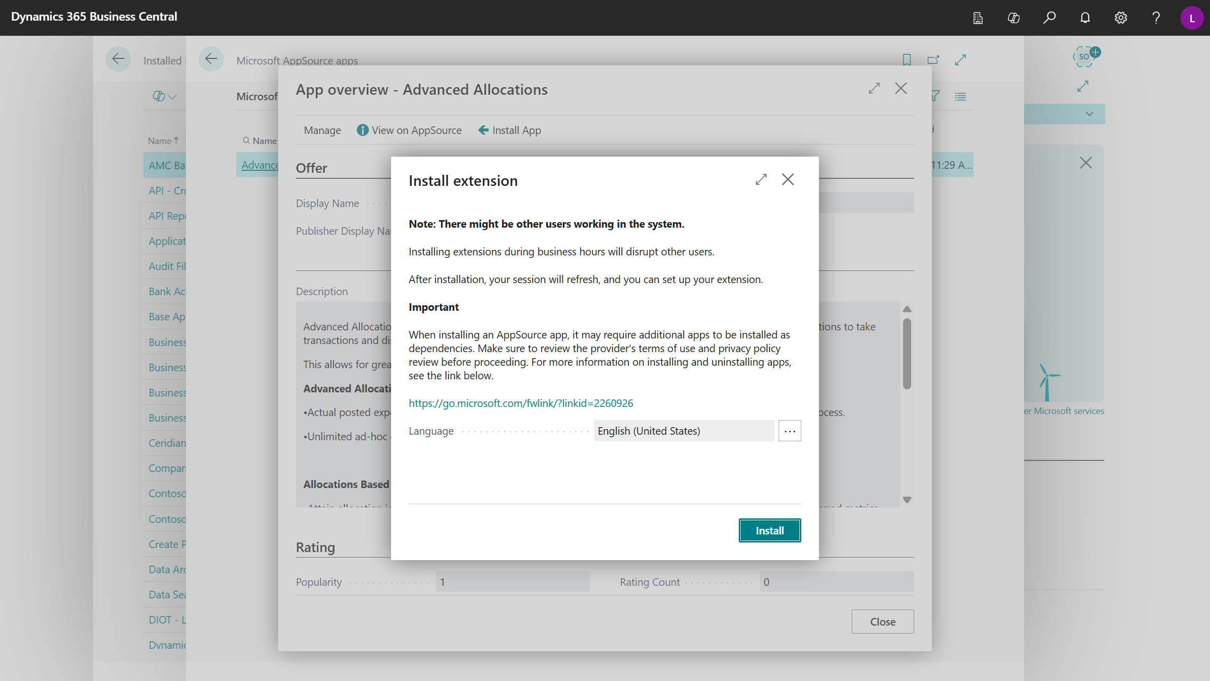 Advanced Allocations Installation